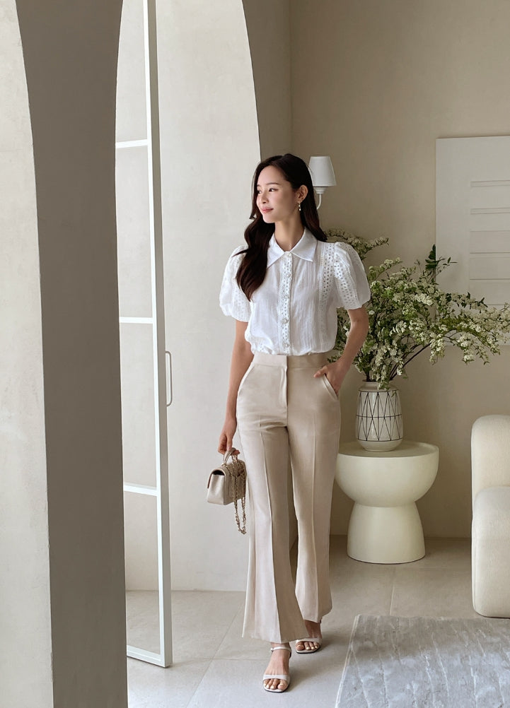 【I AM MARI】Faying Semi-Bootcut Linen Slacks I AM MARI (アイアムマリ) - フェイングセミブーツカットリネン