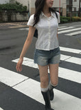 Alone Collar Cap Sleeve Wrinkle Short Sleeve Blouse Shirt