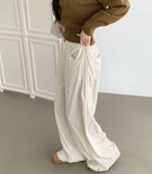 Corduroy Folding Pintuck Hem Snap Wide Banding Pants