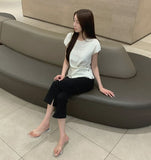 Hem Side Slit Ankle Length Capri Span Cotton Pants