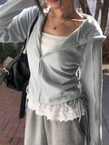 Hoan Lace Sleeveless Shirring Hood Zip-Up