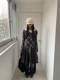 Sisson Check Scarf Off-Shoulder Long Sleeve Tee
