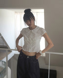 Coru lace round collar short sleeve blouse