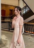 Hanin V-neck Chiffon Tie Short Sleeve Long One Piece