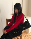 Shus Basic V-Neck Loose Fit Long Sleeve Knit
