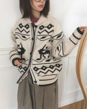 Jeber Deer Nordic Round Collar Knit Cardigan