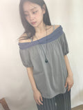 Kahini Off-shoulder Tie Shirring Short Sleeve Tee