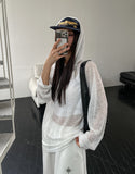 Layered see-through knitwear hoodie