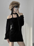 Scarf Velvet Off Shoulder One Piece