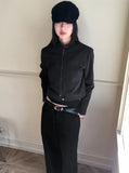 Boldy Incised Zipper Crop Biker Zip Up