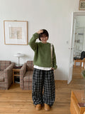 Honko check banding string wide cargo pants