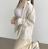 Seersucker Loose-fit Pendant Point Stripe Long Sleeve Shirt