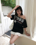Vent Star Vintage Loose Fit One Shoulder Short Sleeve