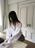 Rossop stripe line see-through long sleeve shirt