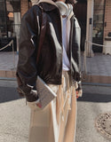 Pond cut washing two-way leather jacket