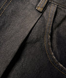 Black Deep Washing One-Tuck Denim Half Pants