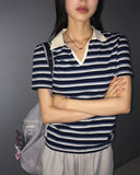 Morphol Western Stripe PK Collar Short-Sleeved T-shirt