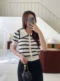 Wish Collar Stripe Color Matching Knit