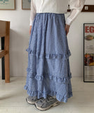 Lainyu Check Frill Tiered Long Skirt