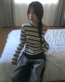 Giron Stripe One Off Shoulder Unbalance T-Shirt