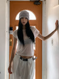 Sheer see-through boat neck cropped short sleeve