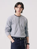 Textured Henley Neck Long Sleeve T-Shirts