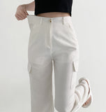 Linen Pocket Cargo Banding Straight Wide Cotton Pants