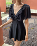 Cloche Ruffle Wrap Monokini Black