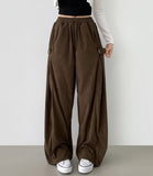 Corduroy Side Snap Button Folding Wide Banding Pants