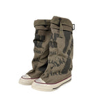 Vintage painted belted mid boots