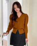 Leveyu V-neck Puff Knit Cardigan