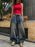Late Back Leather Pocket Denim Pants