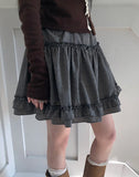 Bran Double Frill Check Midi Skirt