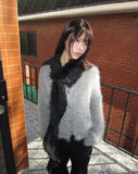 Heri Pine Leaf Balloon Angora V-Neck Loose Knit Fur Cardigan