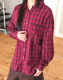 Mutt check pattern collar pocket oversized long-sleeved shirt