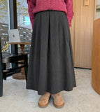 Meltik Brushed Banding Pin Tuck Flare Long Skirt