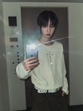 Crossing Rivet Ribbed Long Sleeve