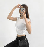 Mayonnaise Side Shirring Crop Short Sleeve T-Shirt