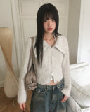 Ar Big Collar Fur Angora Two-Way Knit Zip-up