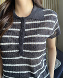 Seden Stripe Half-Button Collar Cool Knit
