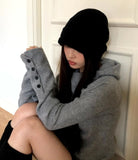 Lenin Button High Neck Hooded Long Sleeve Knit