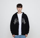 TWO Drawing Line Flower Hood Zip-Up