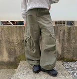Anno Curved Cotton Cargo Wide Pants