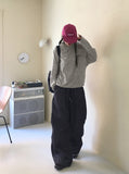 Furba Pintuck Shirred Raw Denim Two-Way Long Wide Jogger Pants