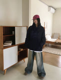 Kame two-way snap button long wide denim pants