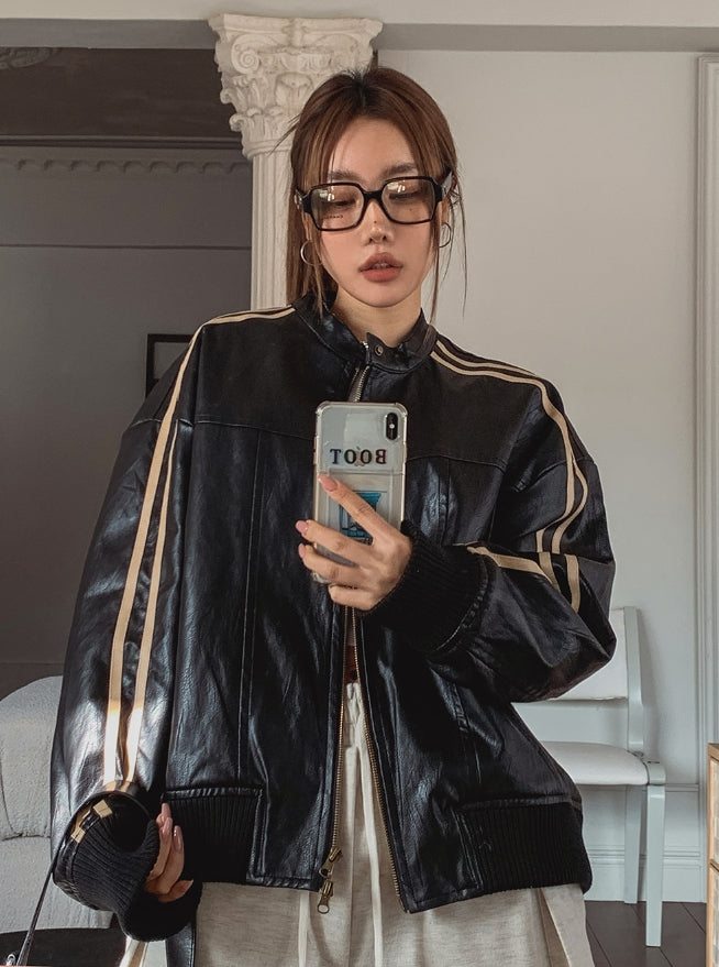 【U LAN】Leafy line biker jacket U LAN (ユーラン) - リーフィラインバイカージャケット / Leafy