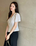 Terry Linen Puff Short Sleeve Blouse