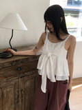 Hajeu ribbon tie strap flare sleeveless blouse