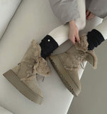 Suede Platform Sole Middle Walker Folding Sheepskin Boots