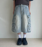 Lilbet denim cargo bermuda pants